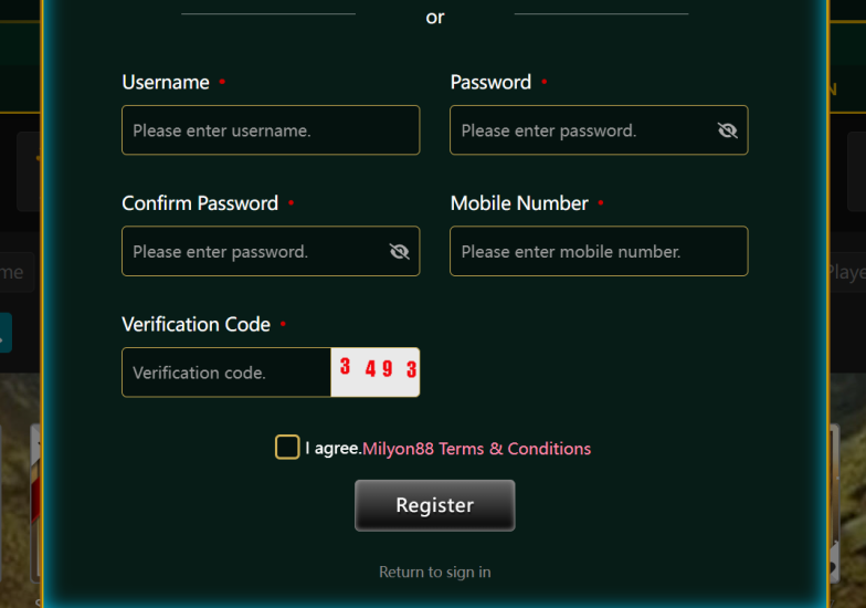 Milyon88 registration step 4